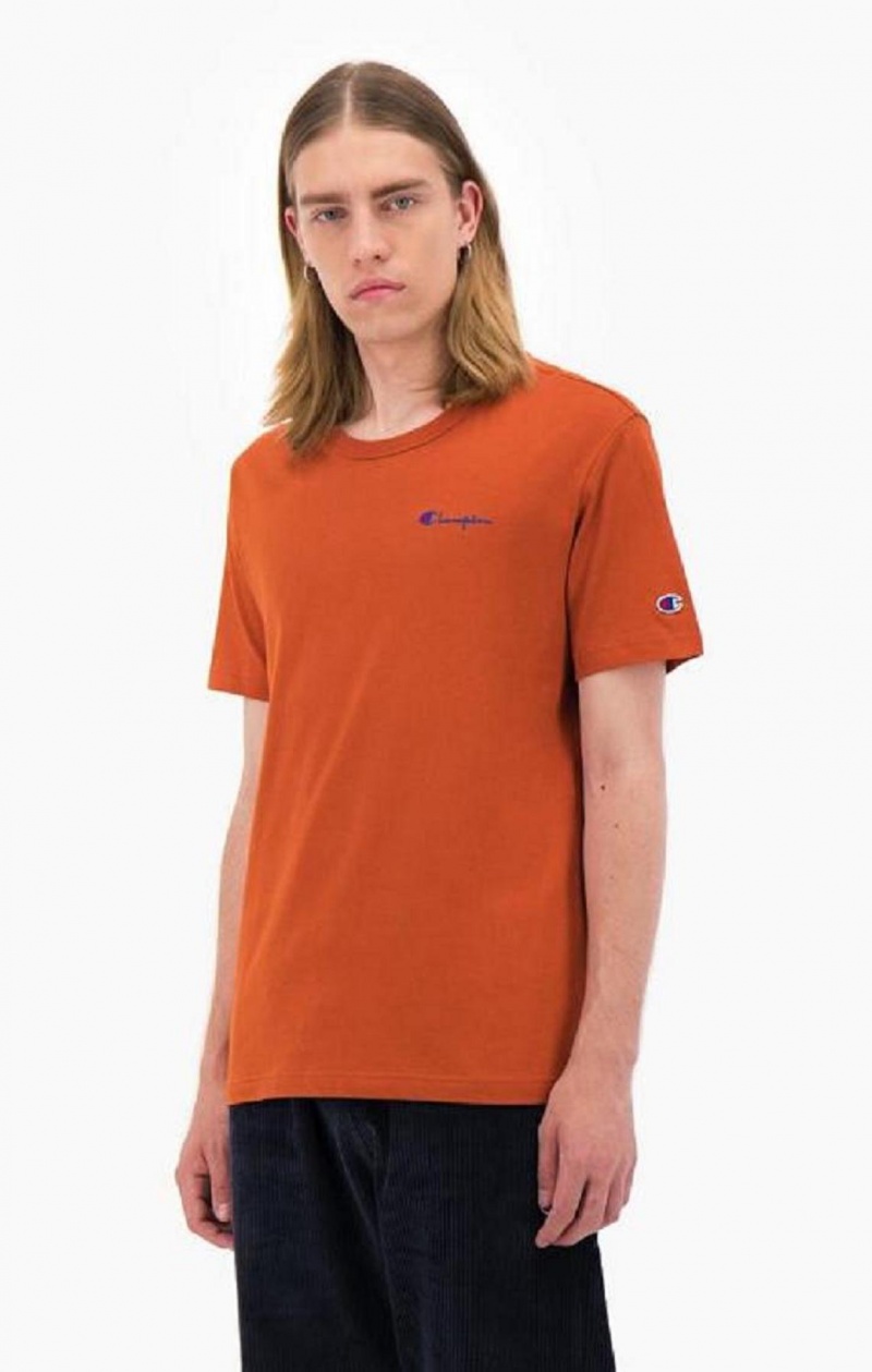 Champion Small Script Logo T-Shirt Tricko Panske Hnede | 4951-MHFSV