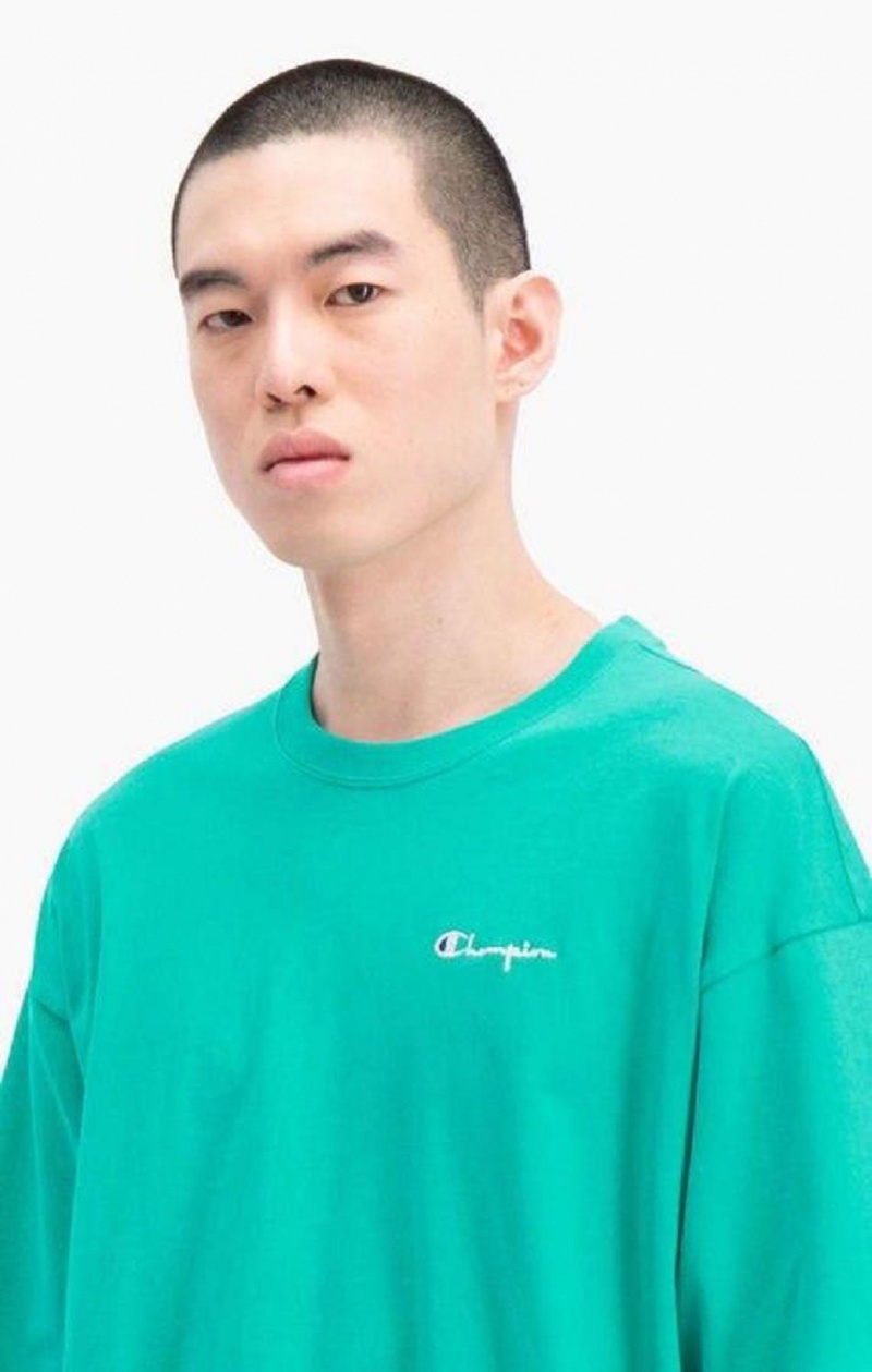 Champion Small Script Logo T-Shirt Tricko Panske Tyrkysové | 9213-VYPZN