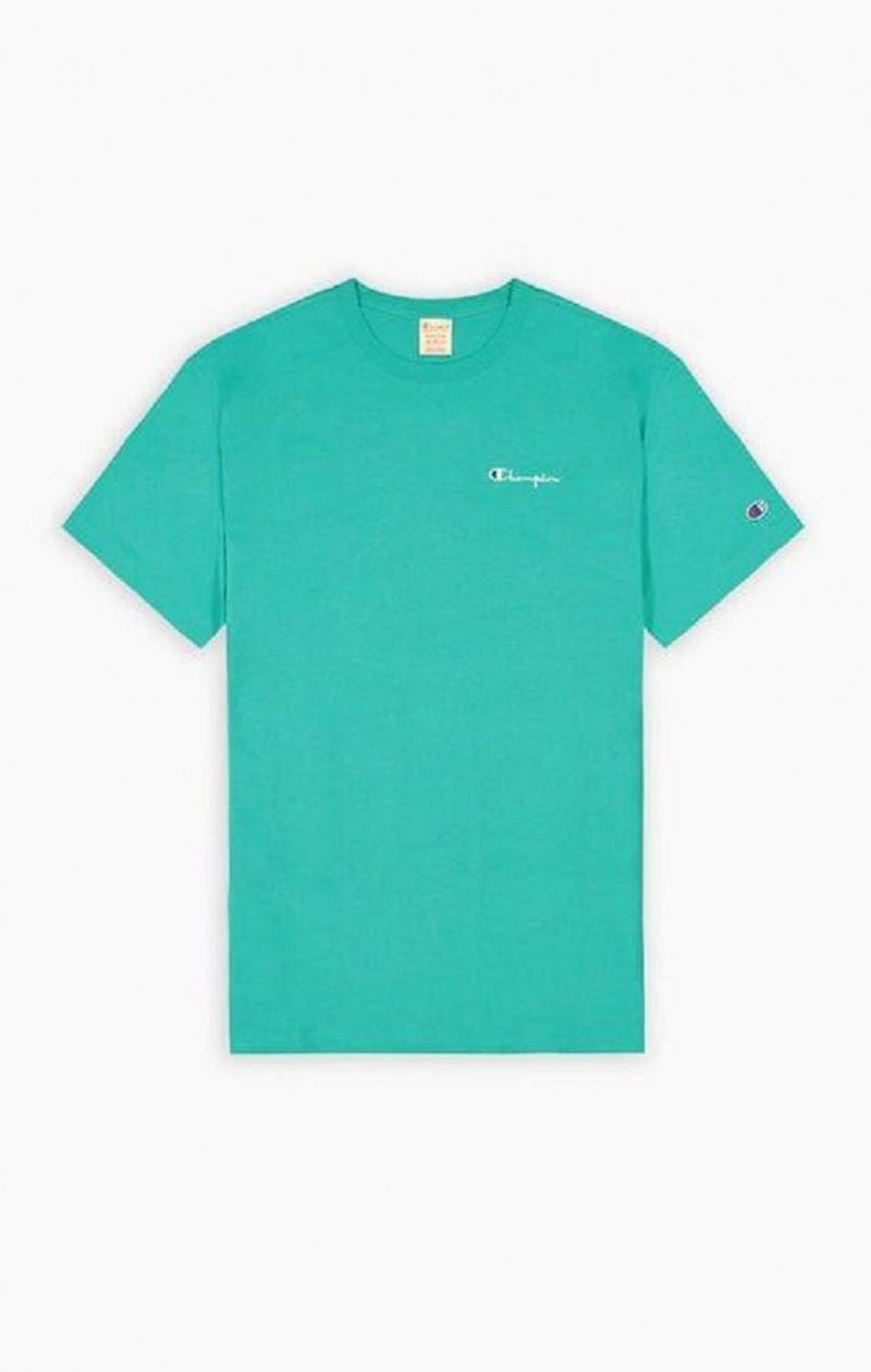 Champion Small Script Logo T-Shirt Tricko Panske Tyrkysové | 9213-VYPZN