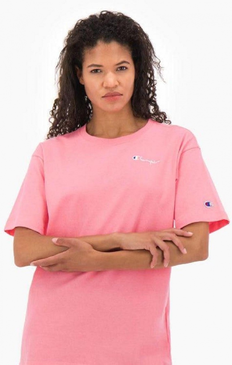 Champion Small Script Logo T-Shirt Tricko Damske Ruzove | 2547-QIUBH