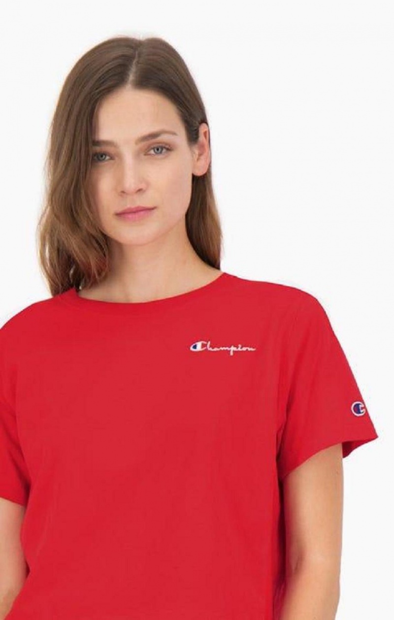 Champion Statement Logo Detail Cropped T-Shirt Tricko Damske Červené | 6950-MBLVO