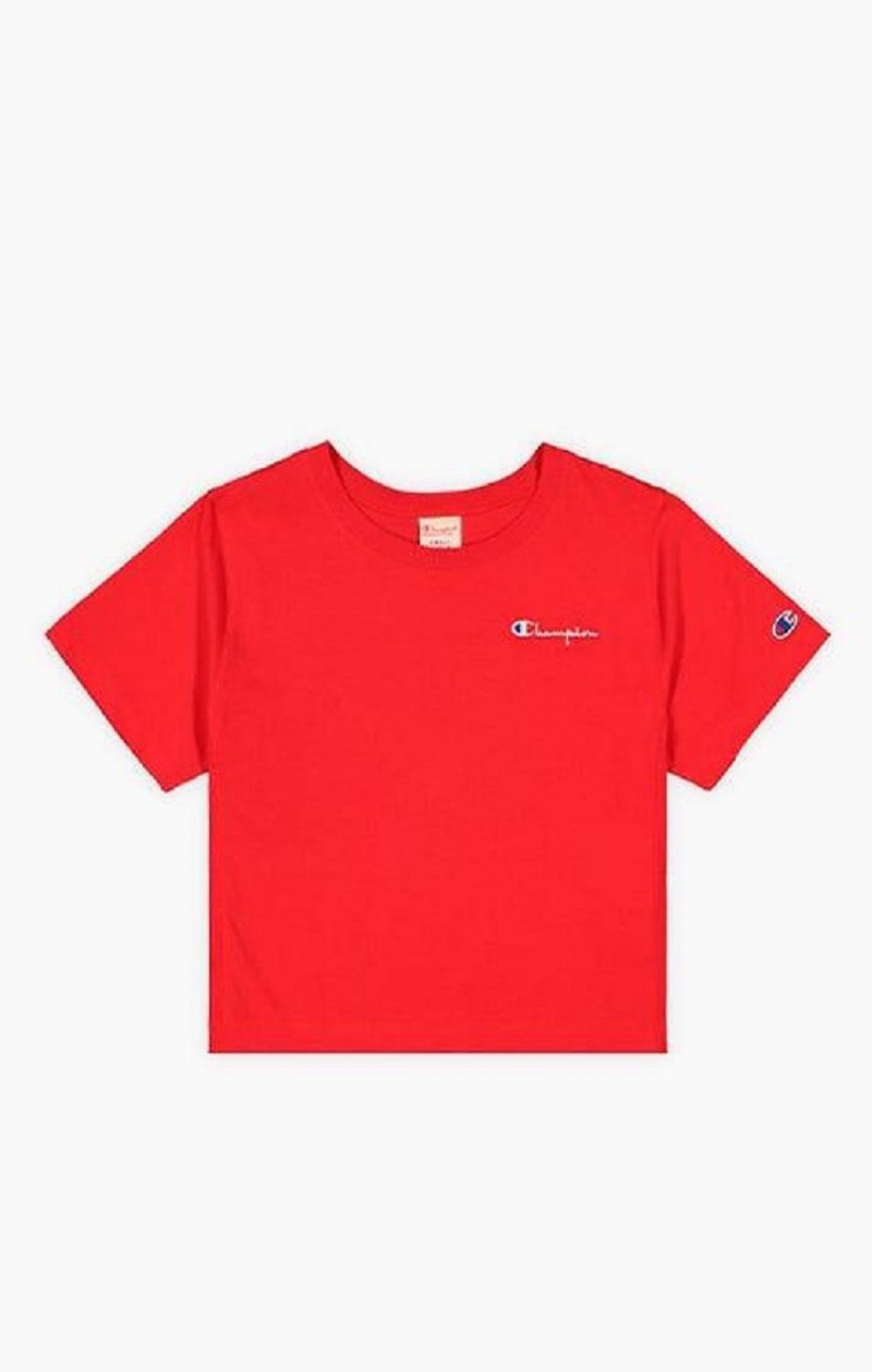 Champion Statement Logo Detail Cropped T-Shirt Tricko Damske Červené | 6950-MBLVO