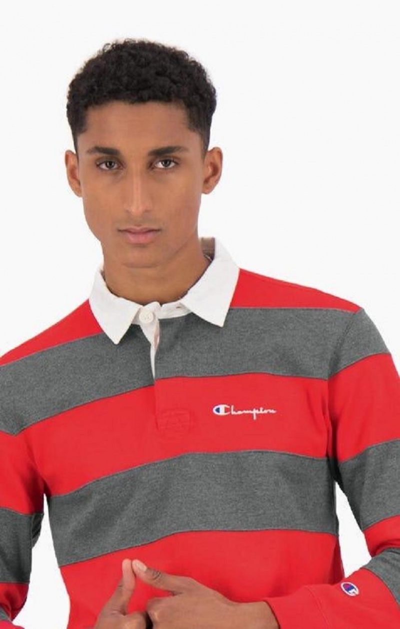 Champion Stripe Bavlnene Jersey Polo Shirt Tricko Panske Červené | 4325-TOXJQ