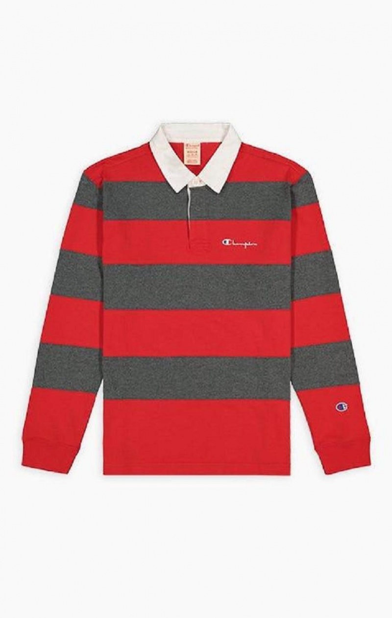 Champion Stripe Bavlnene Jersey Polo Shirt Tricko Panske Červené | 4325-TOXJQ