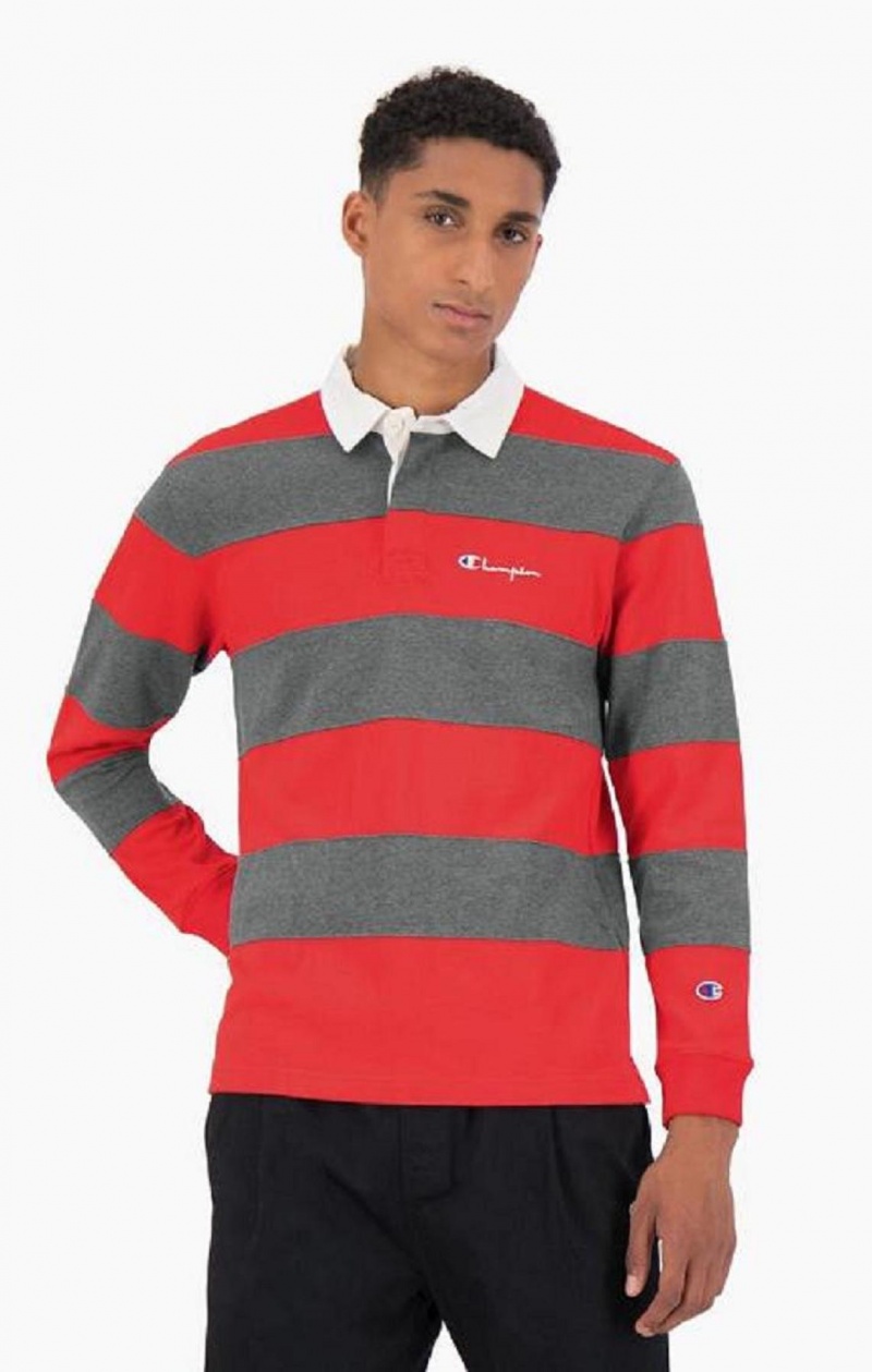 Champion Stripe Bavlnene Jersey Polo Shirt Tricko Panske Červené | 4325-TOXJQ