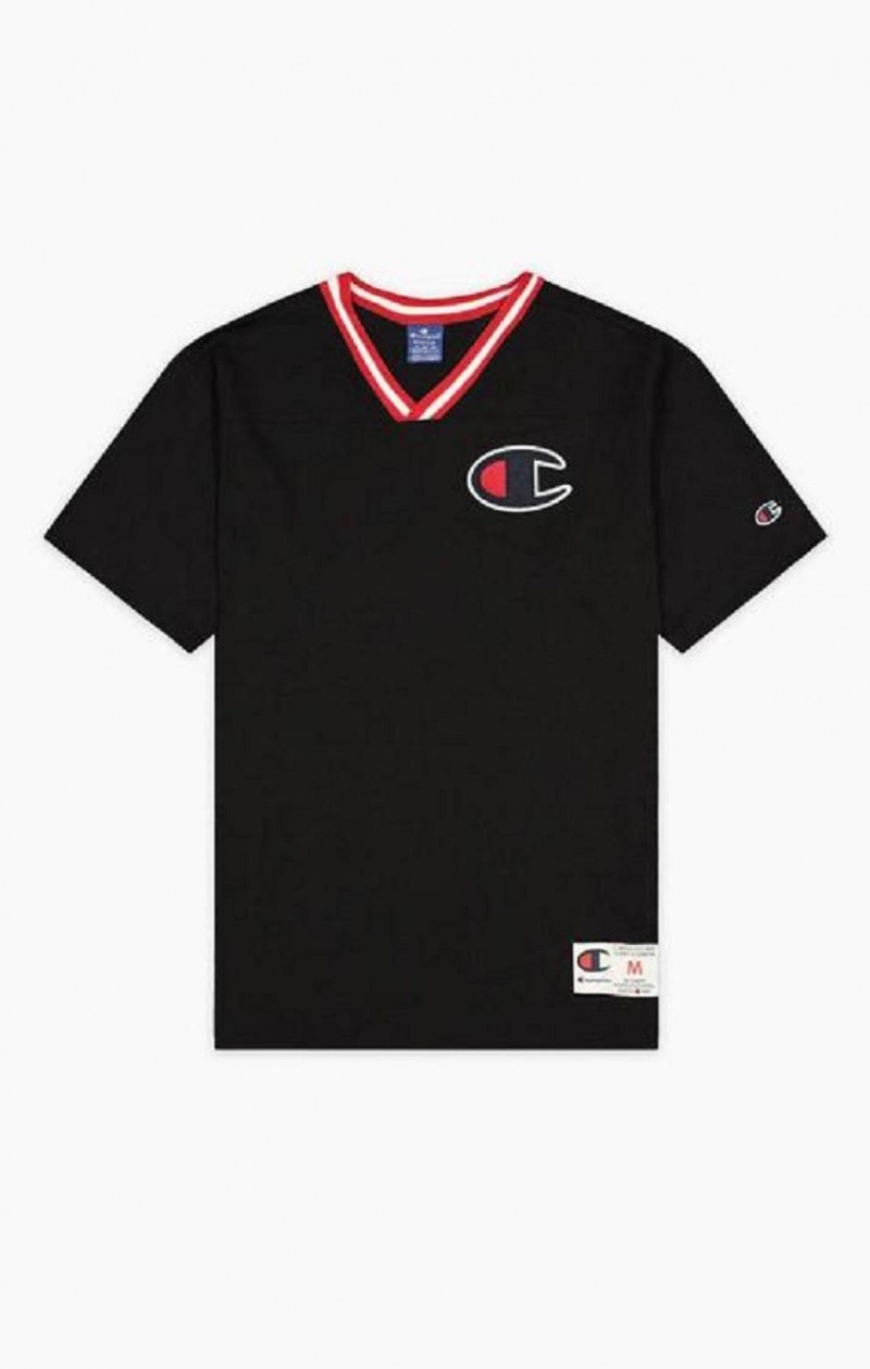 Champion Stripe Collar V Neck T-Shirt Tricko Panske Čierne | 8379-LHBTD