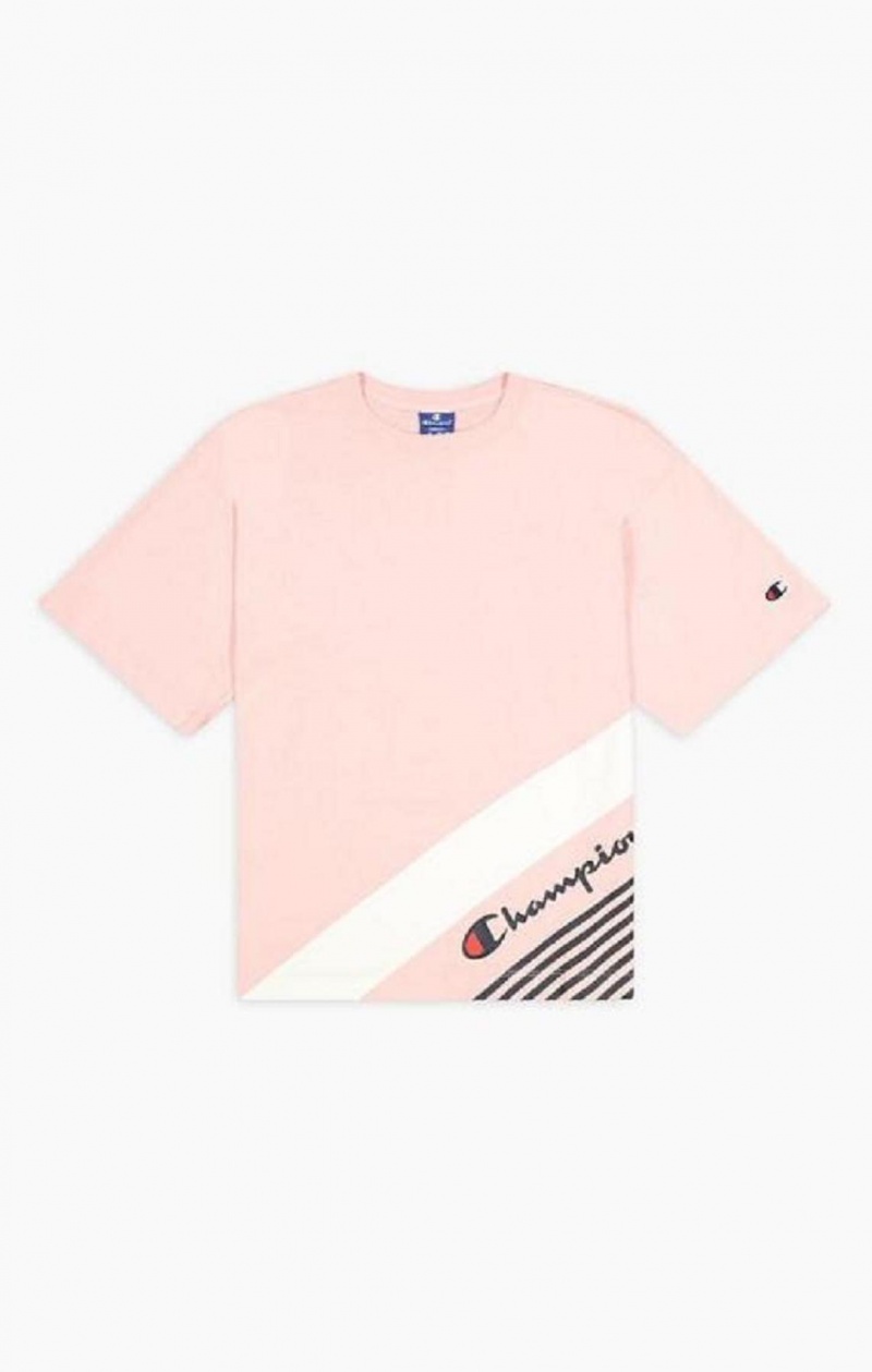 Champion Stripe Detail Script Logo T-Shirt Tricko Damske Ruzove | 7631-GYEOF