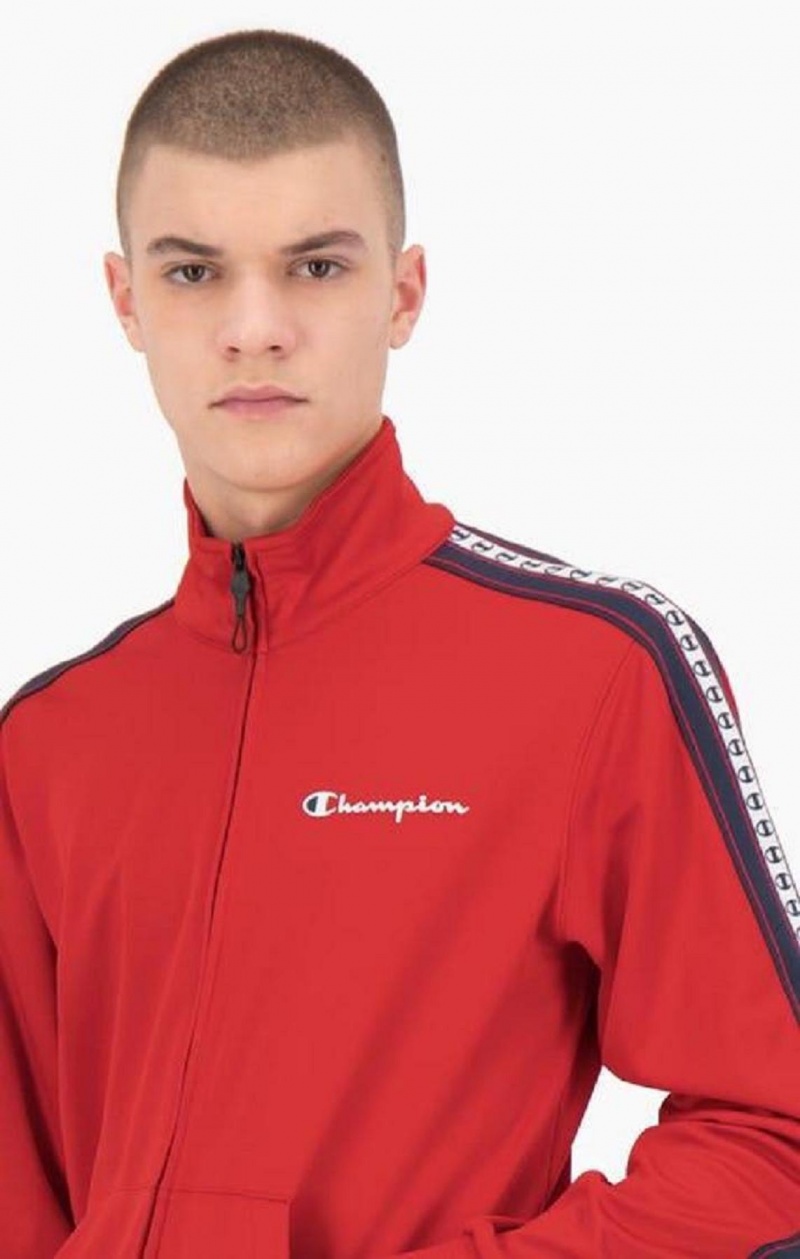 Champion Stripe Logo Tape Zip-Up Tracking Jacket Bundy Panske Červené | 8957-VXAJK