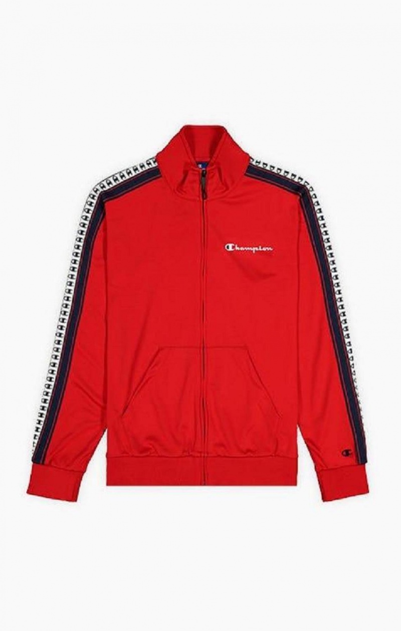 Champion Stripe Logo Tape Zip-Up Tracking Jacket Bundy Panske Červené | 8957-VXAJK