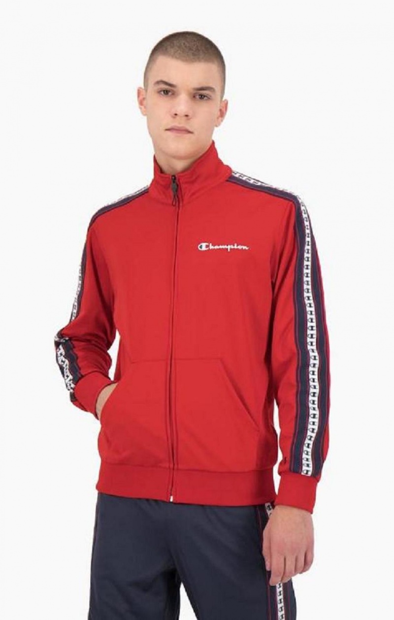 Champion Stripe Logo Tape Zip-Up Tracking Jacket Bundy Panske Červené | 8957-VXAJK