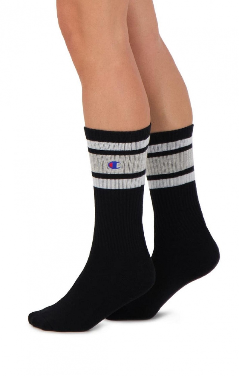 Champion Stripe Rebrovaný Crew Socks Ponozky Panske Čierne Siva | 5374-IEWTO