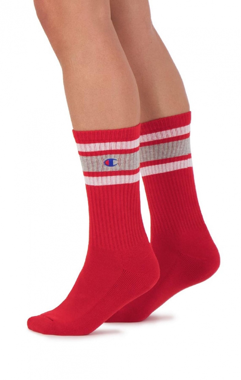 Champion Stripe Rebrovaný Crew Socks Ponozky Damske Červené | 6038-MVFEW