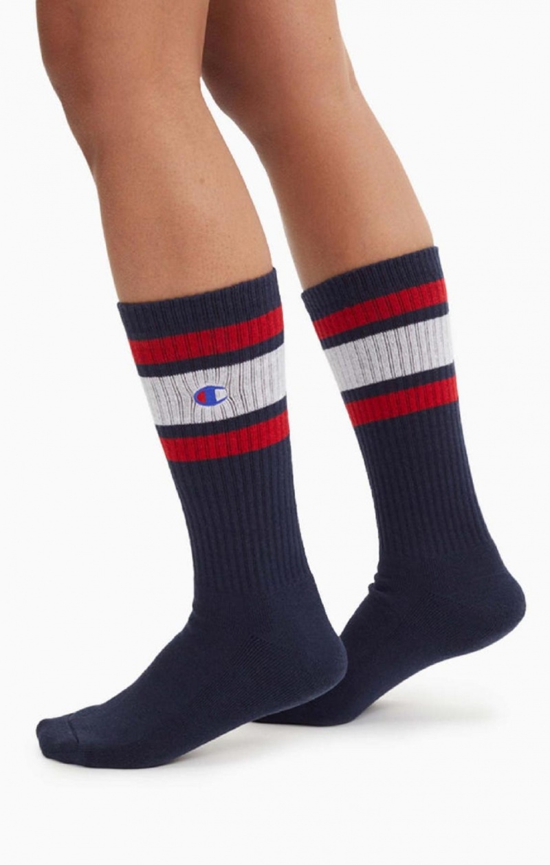 Champion Stripe Rebrovaný Crew Socks Ponozky Damske Tmavo Modre | 9274-URXPJ