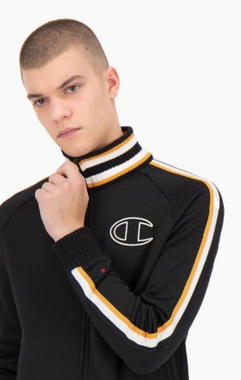 Champion Stripe Sleeve Zip-Up Fleece Jacket Bundy Panske Čierne | 1593-UHNDJ