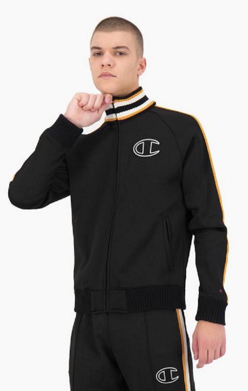 Champion Stripe Sleeve Zip-Up Fleece Jacket Bundy Panske Čierne | 1593-UHNDJ