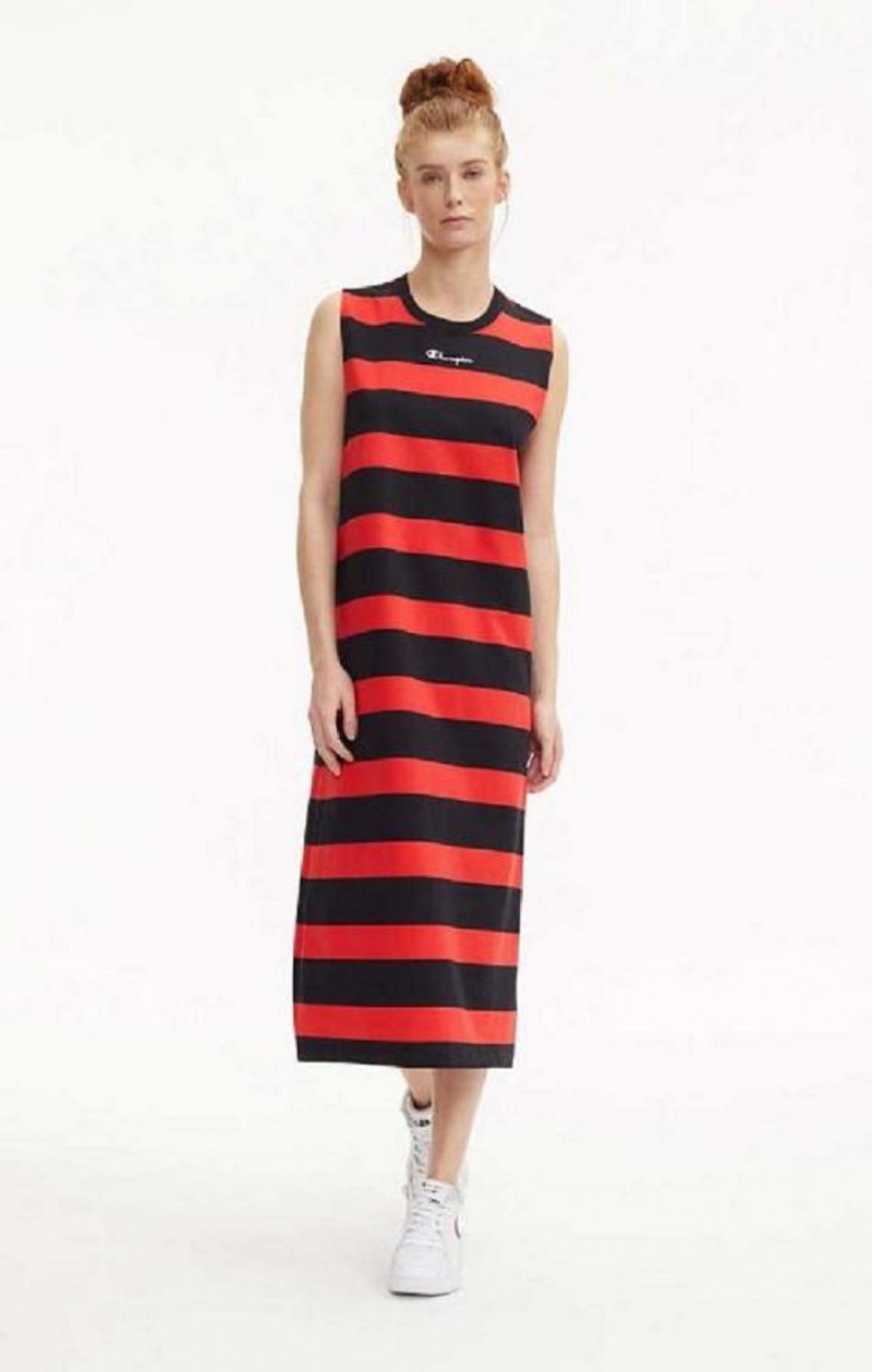 Champion Stripe Tank Jersey Maxi Saty Saty Damske Červené Čierne | 5793-YCUQA