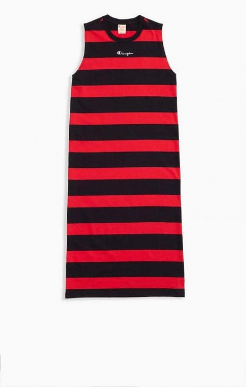 Champion Stripe Tank Jersey Maxi Saty Saty Damske Červené Čierne | 5793-YCUQA