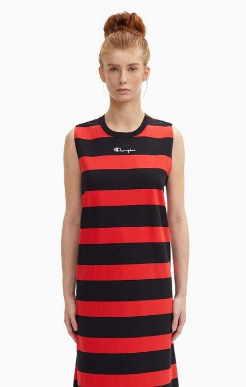 Champion Stripe Tank Jersey Maxi Saty Saty Damske Červené Čierne | 5793-YCUQA