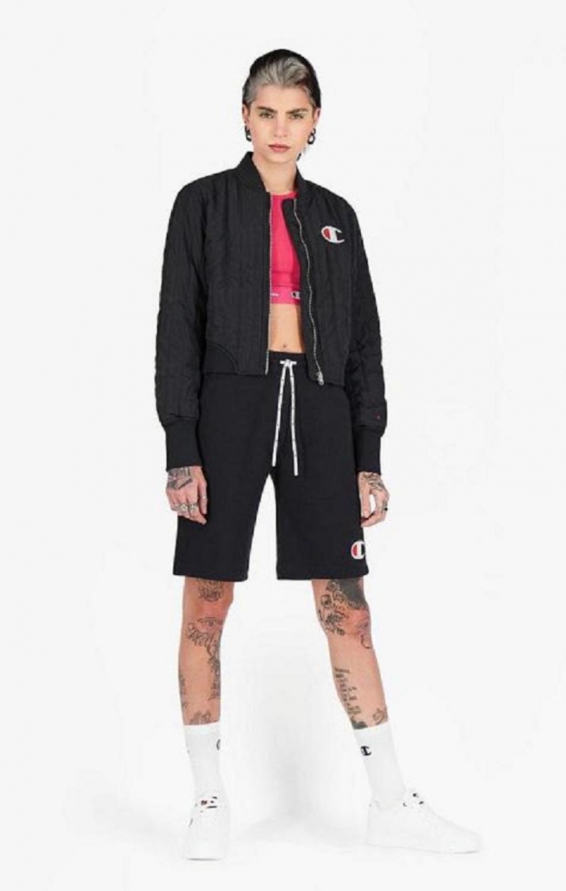 Champion Textured Cropped Bomber Jacket Bundy Damske Čierne | 5418-WYPQV