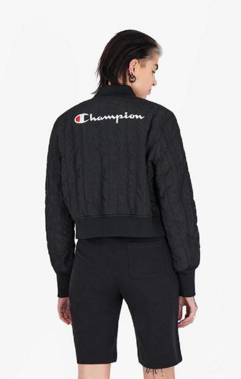 Champion Textured Cropped Bomber Jacket Bundy Damske Čierne | 5418-WYPQV