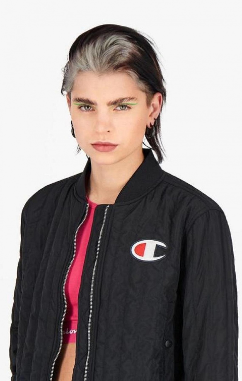 Champion Textured Cropped Bomber Jacket Bundy Damske Čierne | 5418-WYPQV