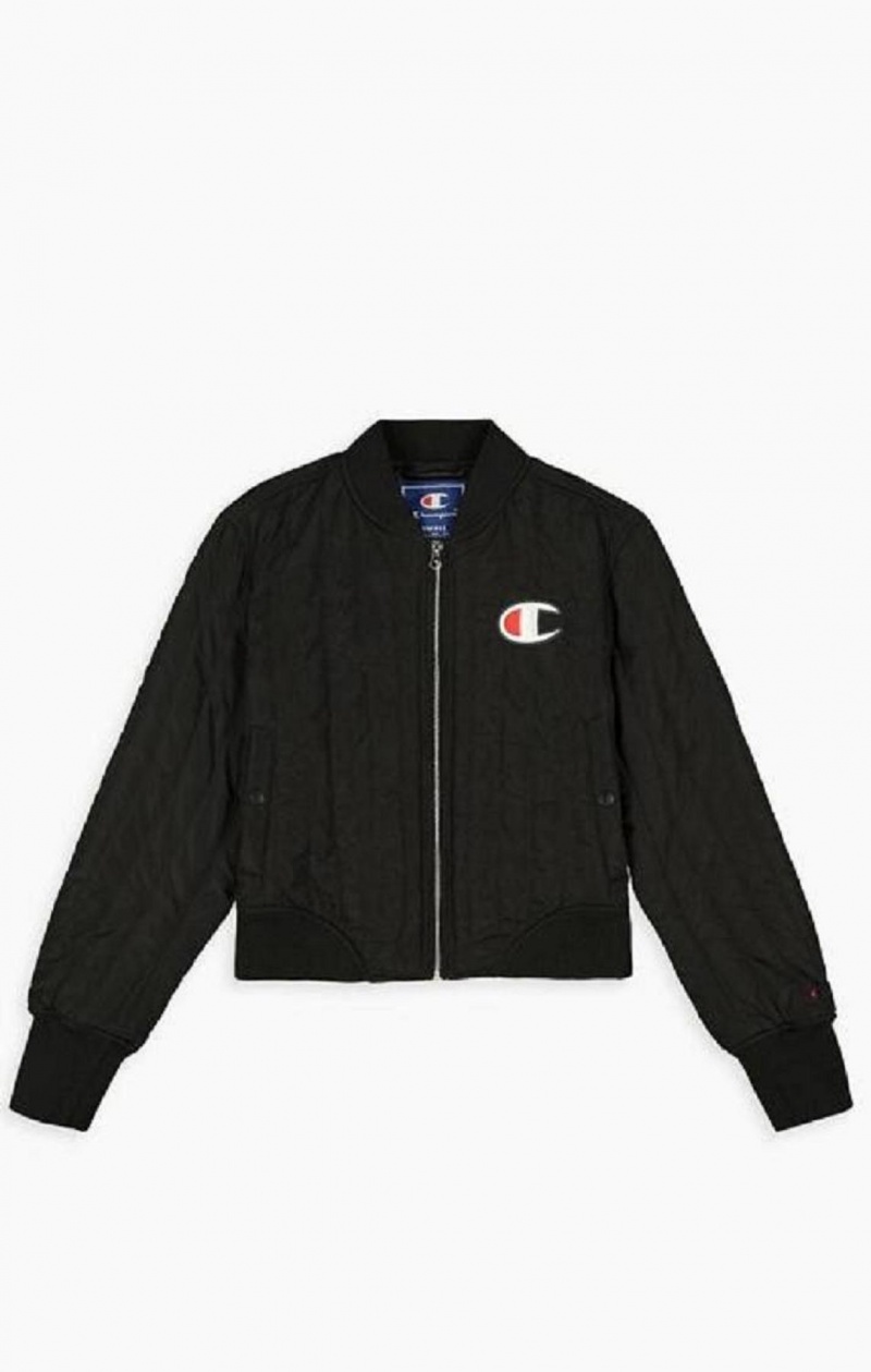 Champion Textured Cropped Bomber Jacket Bundy Damske Čierne | 5418-WYPQV