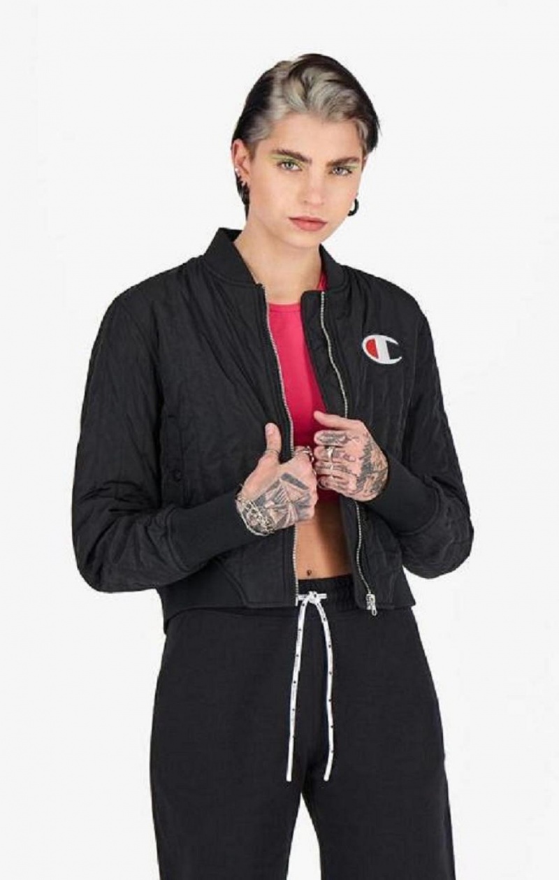 Champion Textured Cropped Bomber Jacket Bundy Damske Čierne | 5418-WYPQV