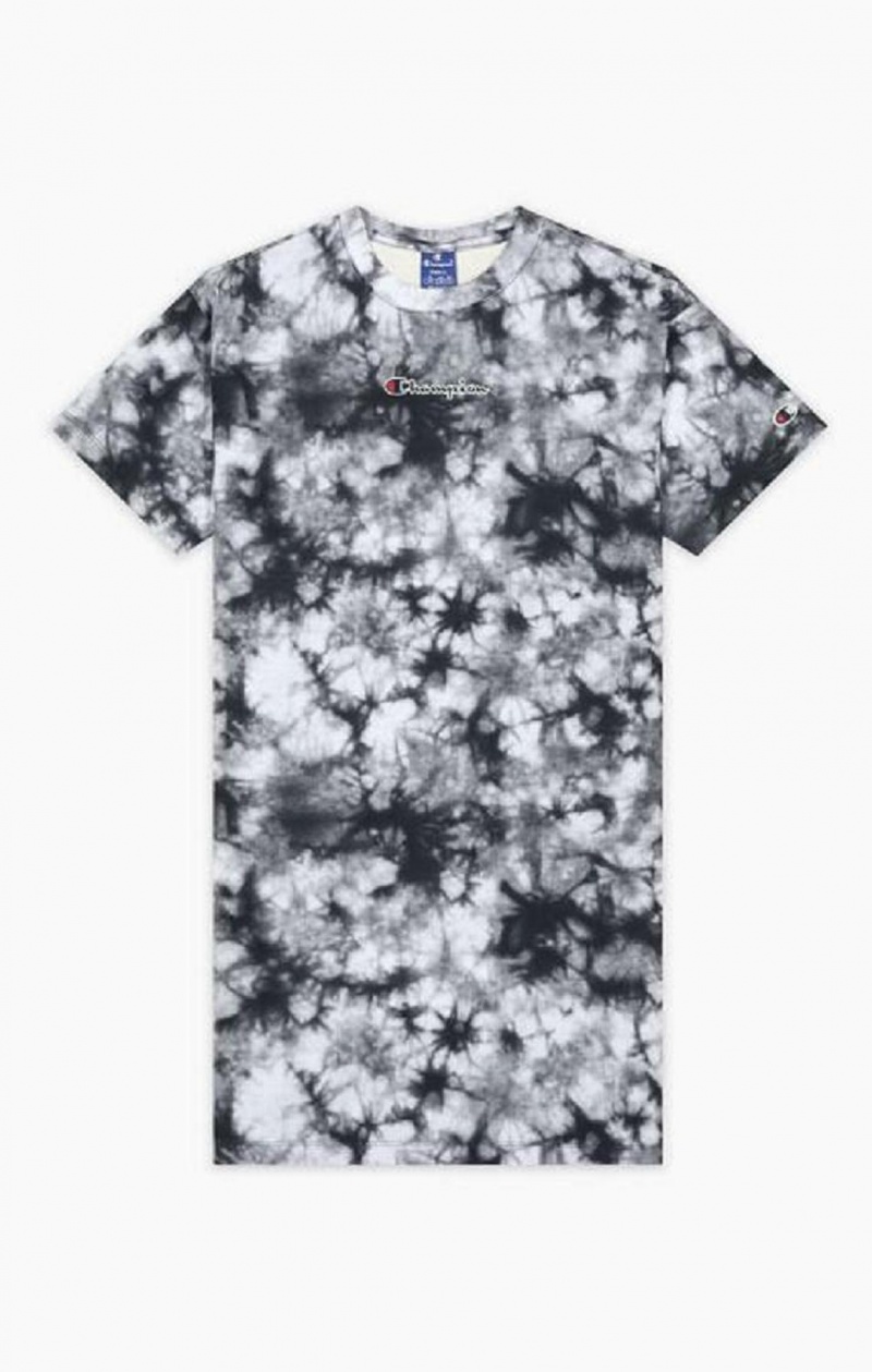 Champion Tie Dye Digitálny Print T-Shirt Saty Saty Damske Čierne | 5864-QNBPH