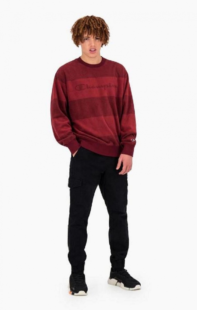 Champion Tonal Stripe Script Logo Fleece Sweatshirt Mikiny Panske Bordove | 6028-OPLXZ