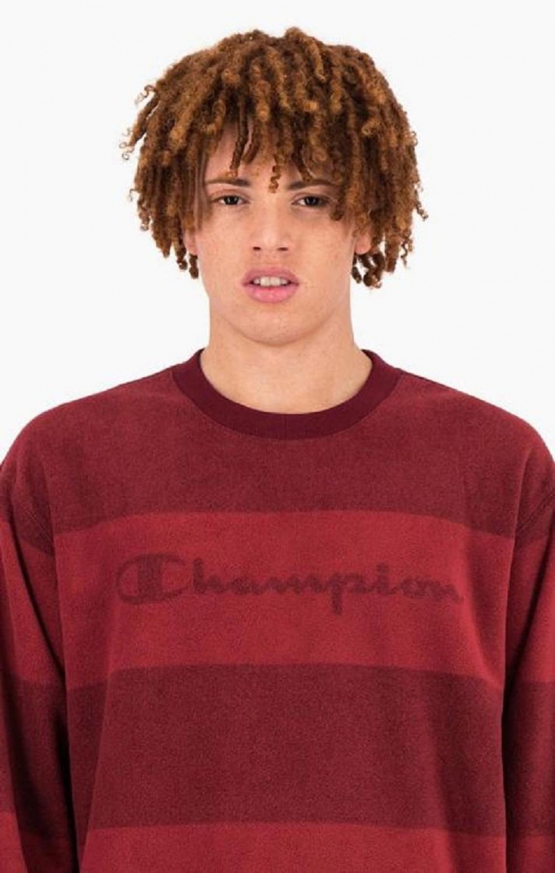 Champion Tonal Stripe Script Logo Fleece Sweatshirt Mikiny Panske Bordove | 6028-OPLXZ