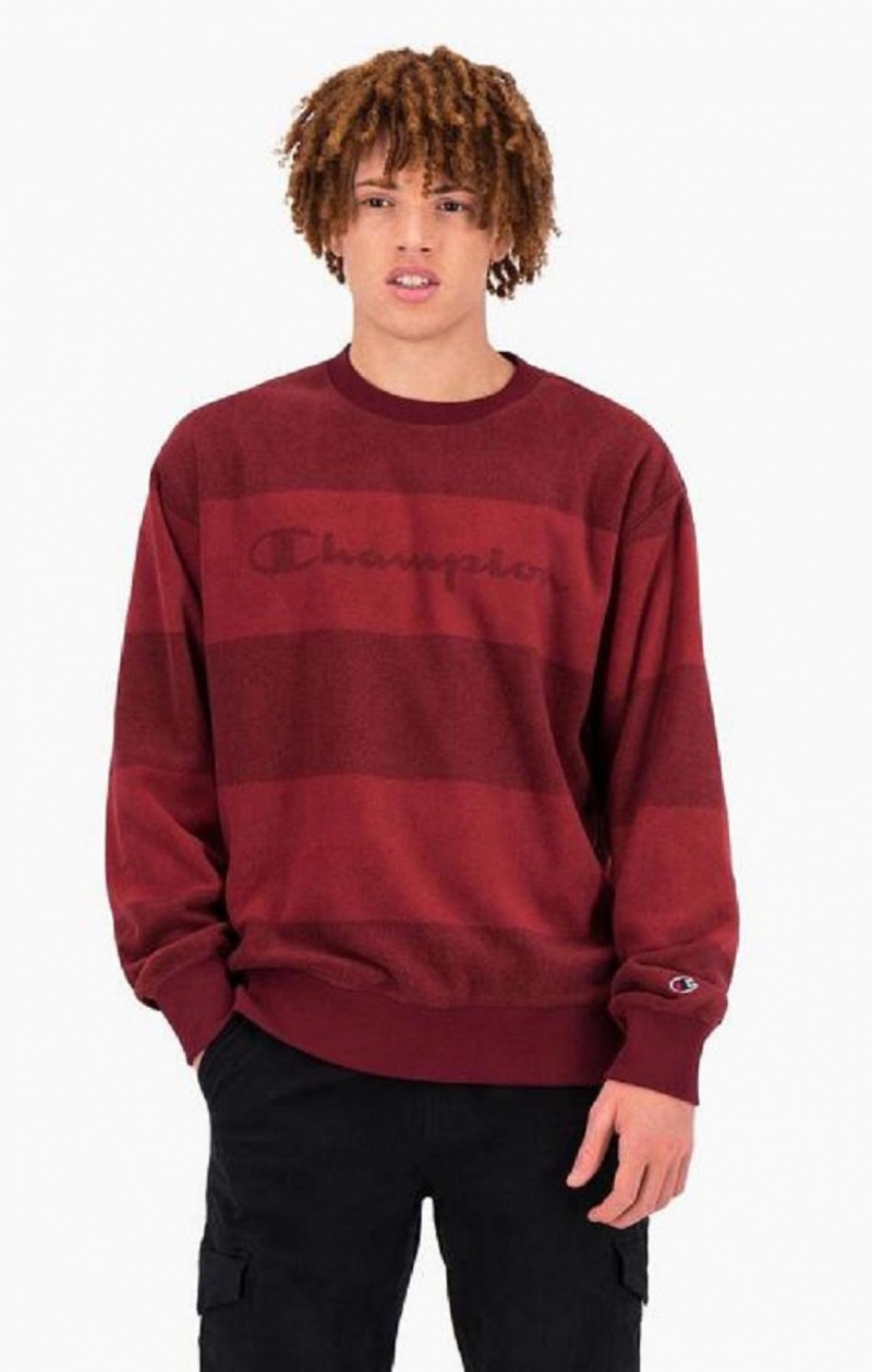 Champion Tonal Stripe Script Logo Fleece Sweatshirt Mikiny Panske Bordove | 6028-OPLXZ