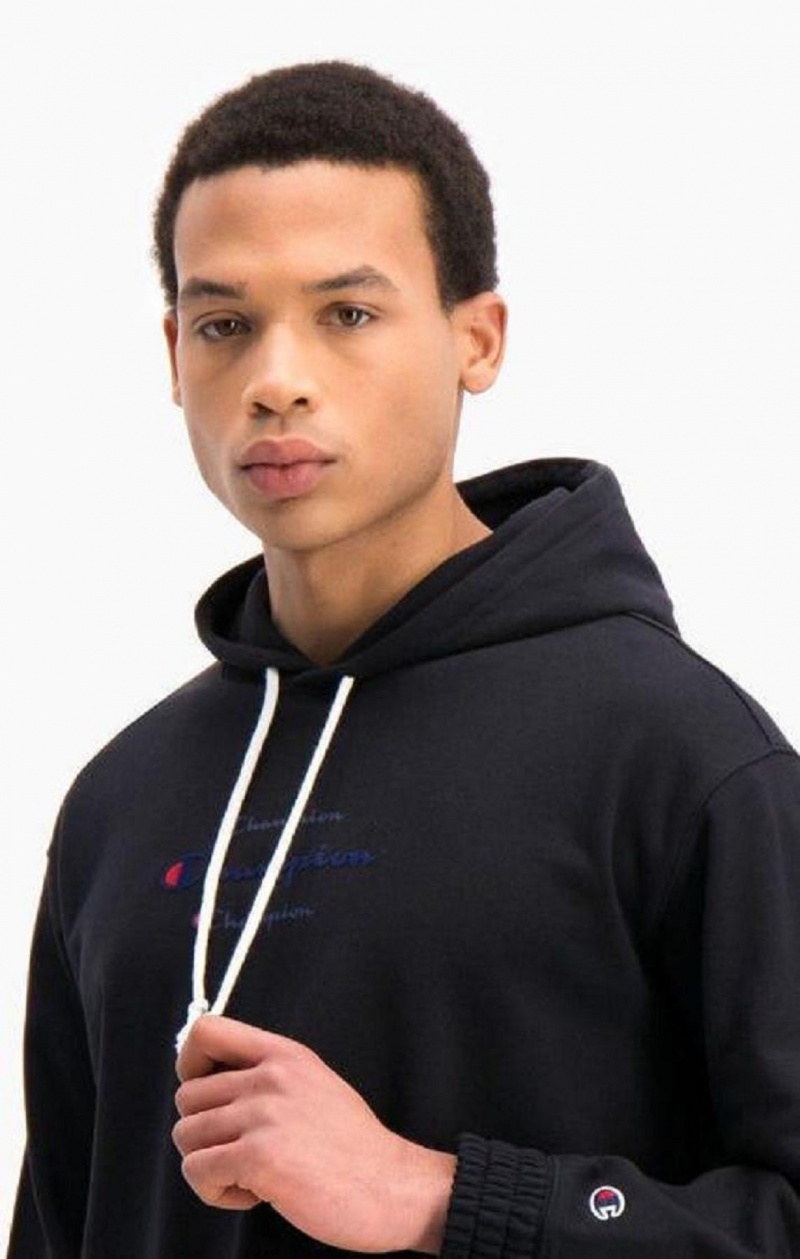 Champion Triple Script Logo Cargo Pocket Hoodie Mikina s Kapucnou Panske Čierne | 5309-AJVGB