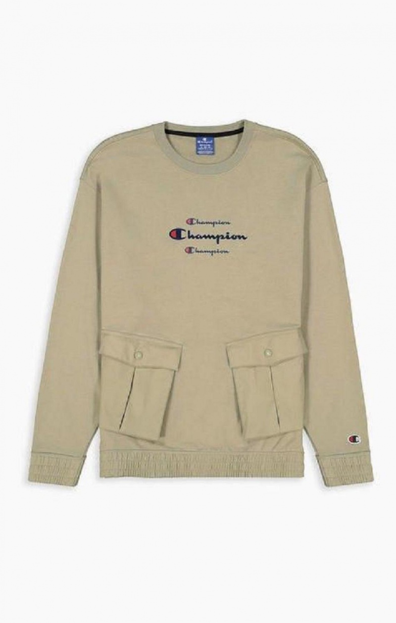 Champion Triple Script Logo Cargo Pocket Sweatshirt Mikiny Panske Béžové | 1539-PLXKF