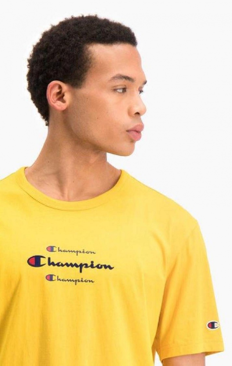 Champion Triple Script Logo T-Shirt Tricko Panske Zlate | 9856-HUQYS