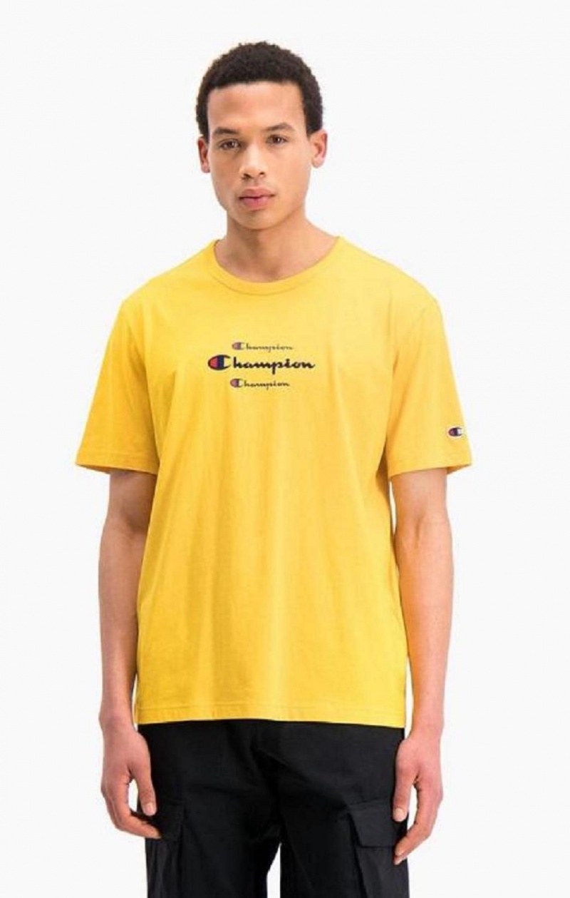 Champion Triple Script Logo T-Shirt Tricko Panske Zlate | 9856-HUQYS