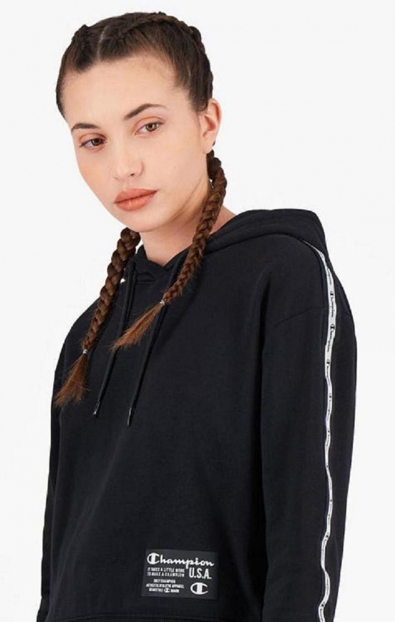 Champion USA Cropped Hoodie Mikina s Kapucnou Damske Čierne | 4860-IANMS