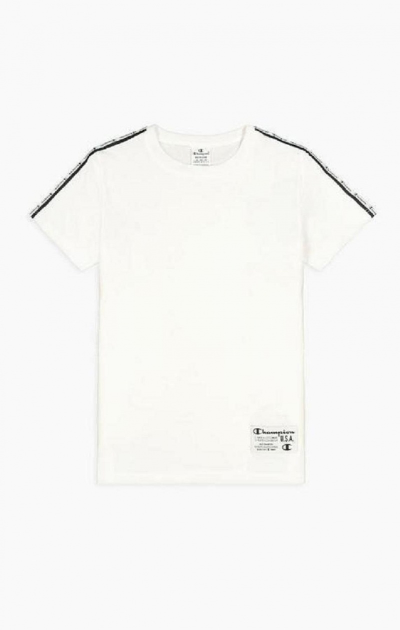 Champion USA Pruhované Jacquard Logo Tape T-Shirt Tricko Damske Biele | 4078-JCUXB