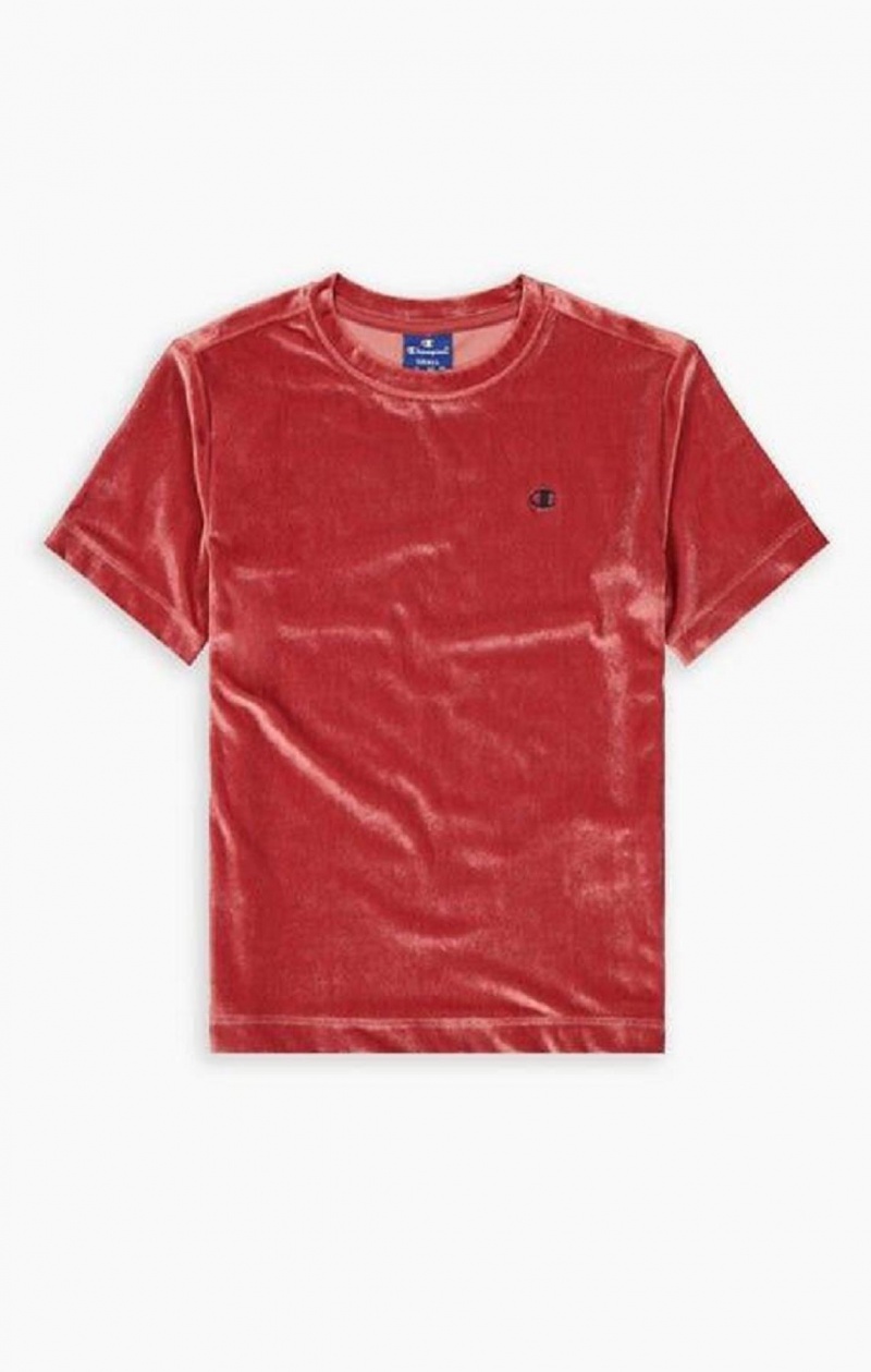 Champion Velvet C Logo T-Shirt Tricko Damske Červené | 8065-JXBUT