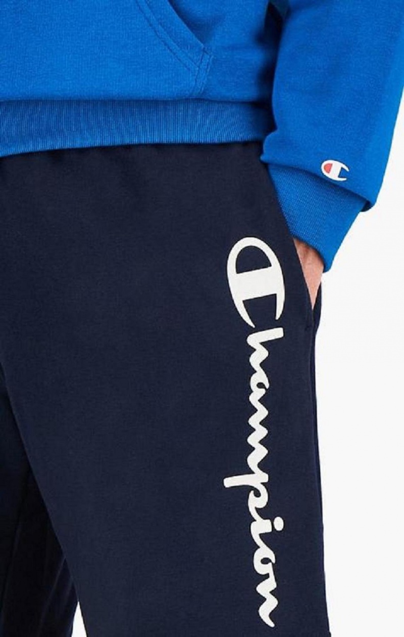 Champion Vertical Script Logo Shorts Kratasy Panske Tmavo Modre | 4756-SCLKR