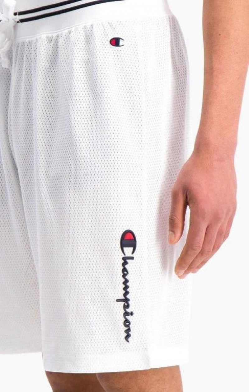 Champion Vertical Script Logo Shorts Kratasy Panske Biele | 2710-FWNRZ