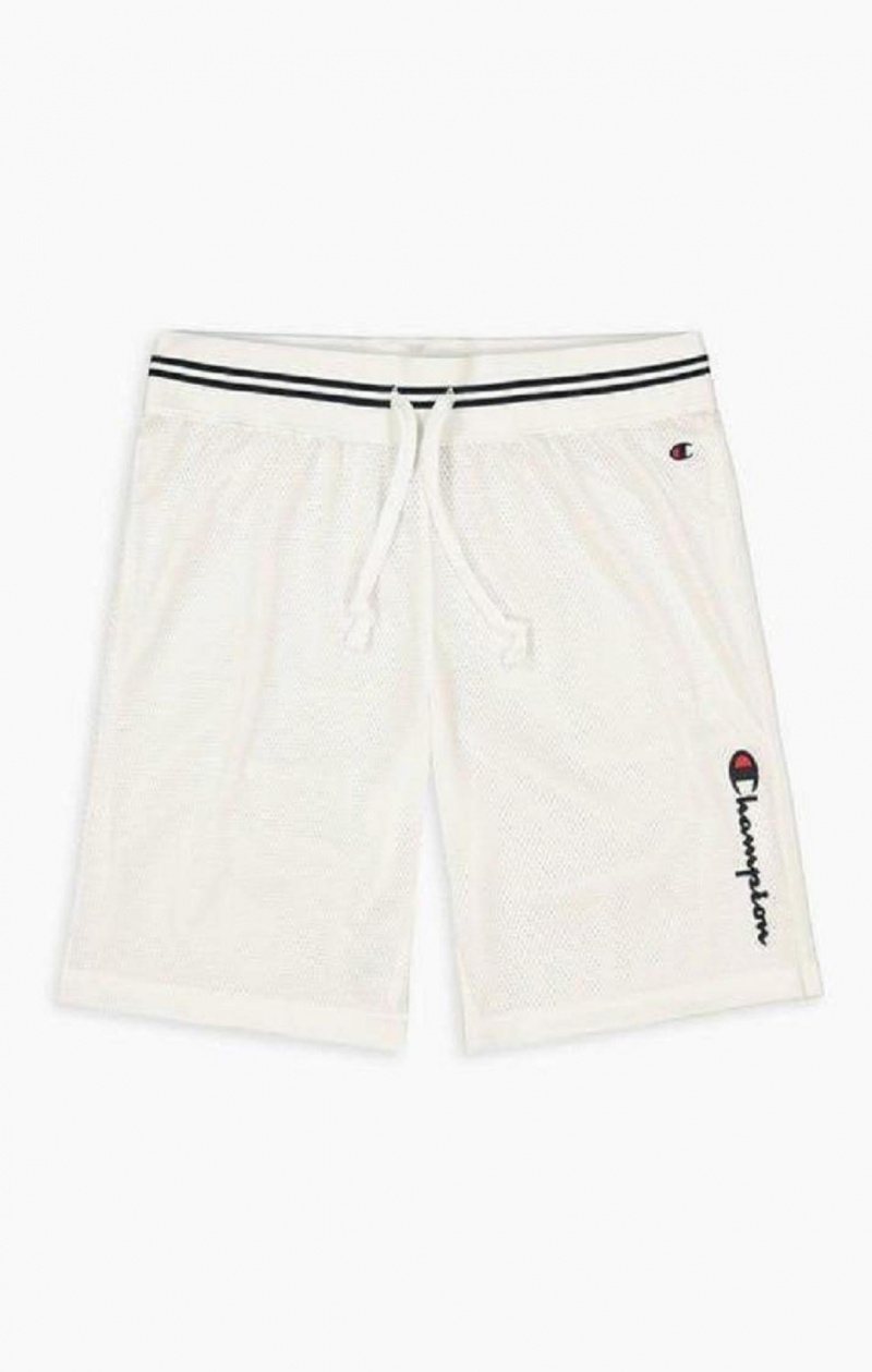 Champion Vertical Script Logo Shorts Kratasy Panske Biele | 2710-FWNRZ