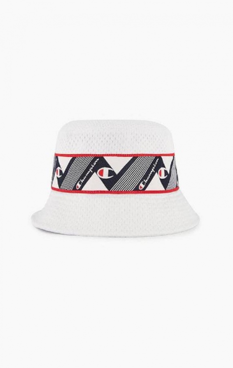 Champion Zig Zag Logo Tape Bucket Hat Klobuky Damske Biele | 0953-EMYIP