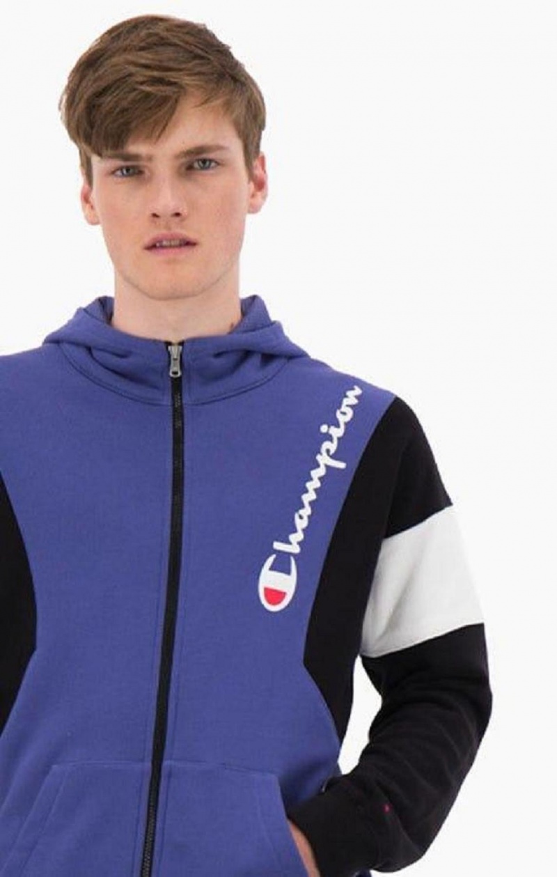 Champion Zip-Up Colour Block Bavlnene Terry S Kapucňou Jacket Mikina s Kapucnou Panske Lavendel | 9548-OBDEY