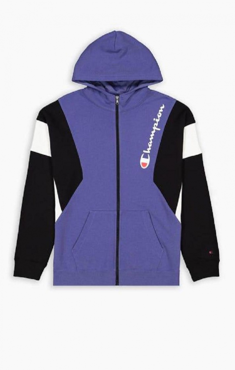 Champion Zip-Up Colour Block Bavlnene Terry S Kapucňou Jacket Mikina s Kapucnou Panske Lavendel | 9548-OBDEY