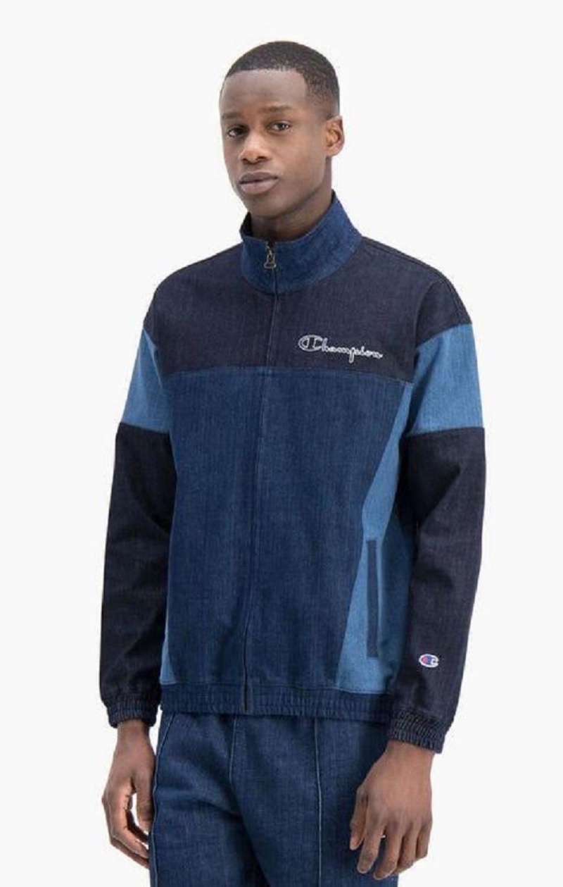 Champion Zip-Up Denim Patchwork Sweatshirt Mikiny Panske Tyrkysové Modre | 0581-PDHBR