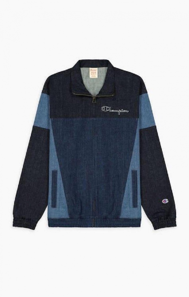 Champion Zip-Up Denim Patchwork Sweatshirt Mikiny Panske Tyrkysové Modre | 0581-PDHBR