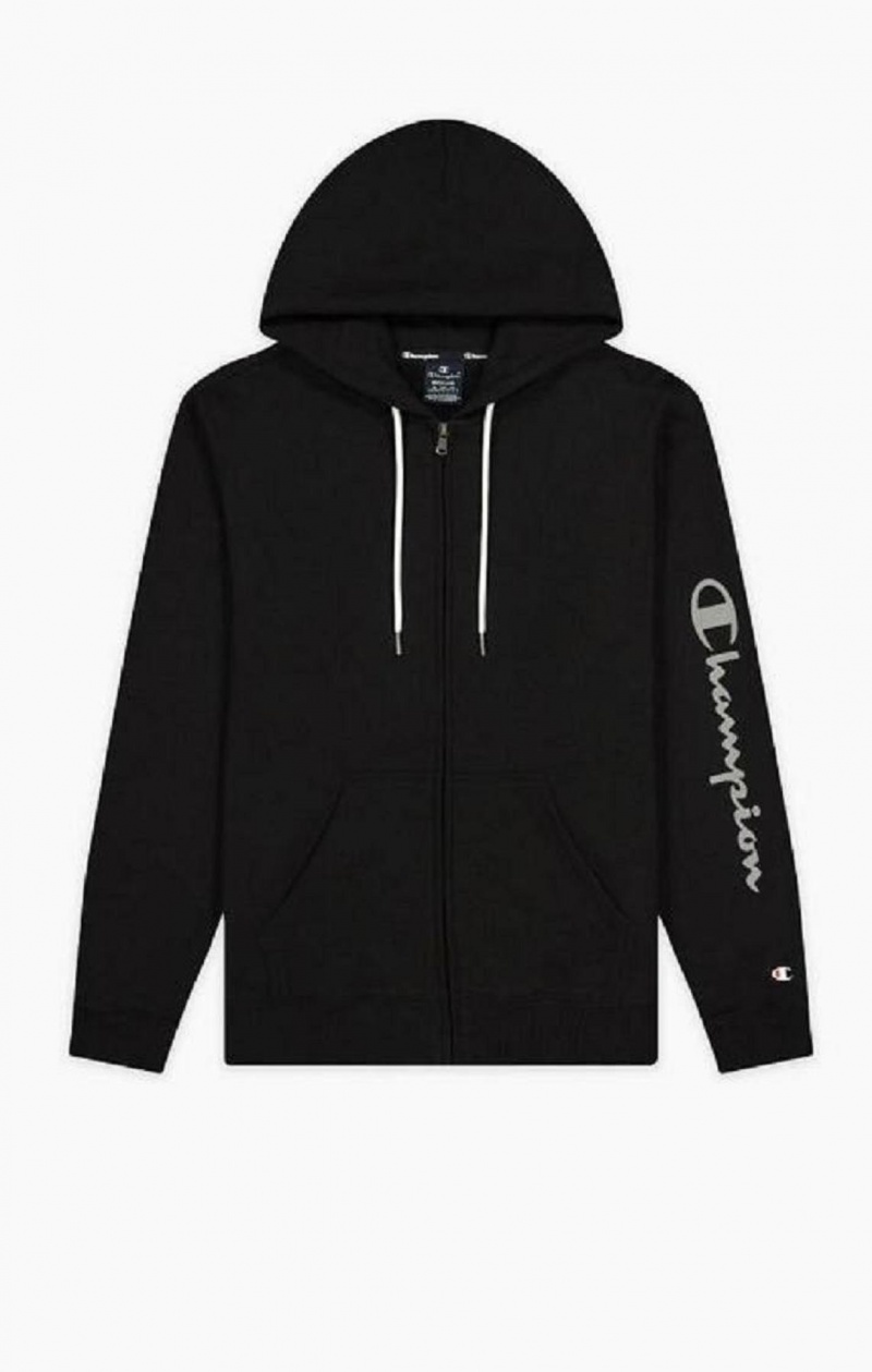 Champion Zip-Up Mesh Effect Script Logo Hoodie Mikina s Kapucnou Panske Čierne | 6718-AOPLE