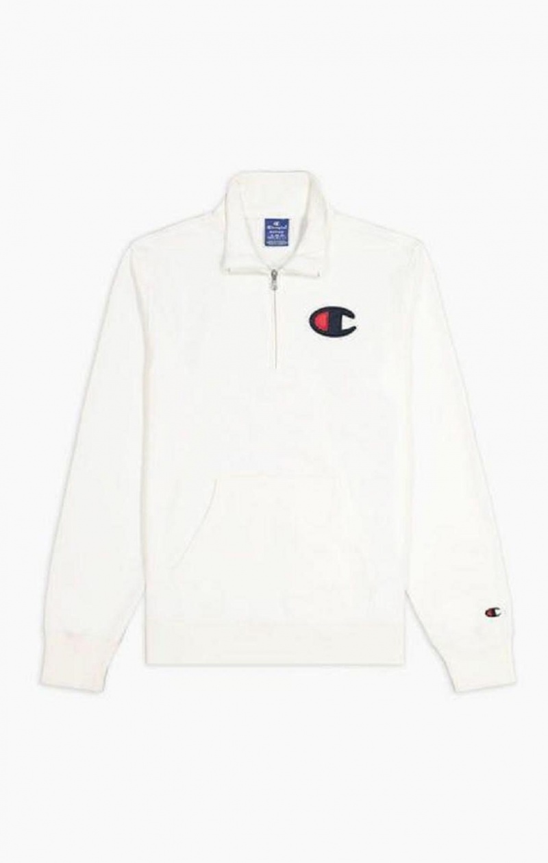 Champion Zip-Up Satin C Logo Hoodie Mikina s Kapucnou Panske Biele | 6701-MZPOR