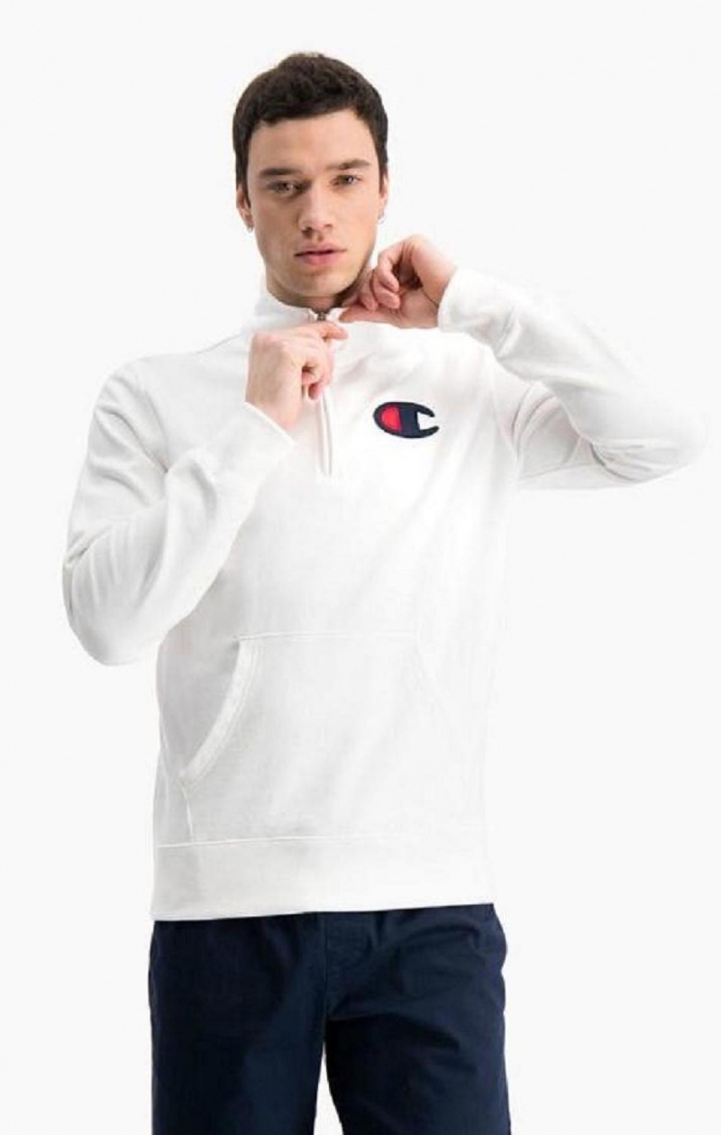 Champion Zip-Up Satin C Logo Hoodie Mikina s Kapucnou Panske Biele | 6701-MZPOR