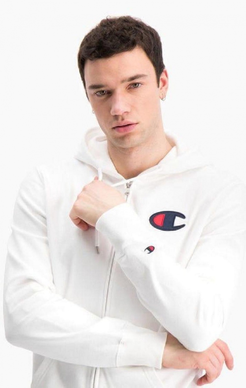 Champion Zip-Up Satin C Logo Hoodie Mikina s Kapucnou Panske Biele | 8619-XUCHR